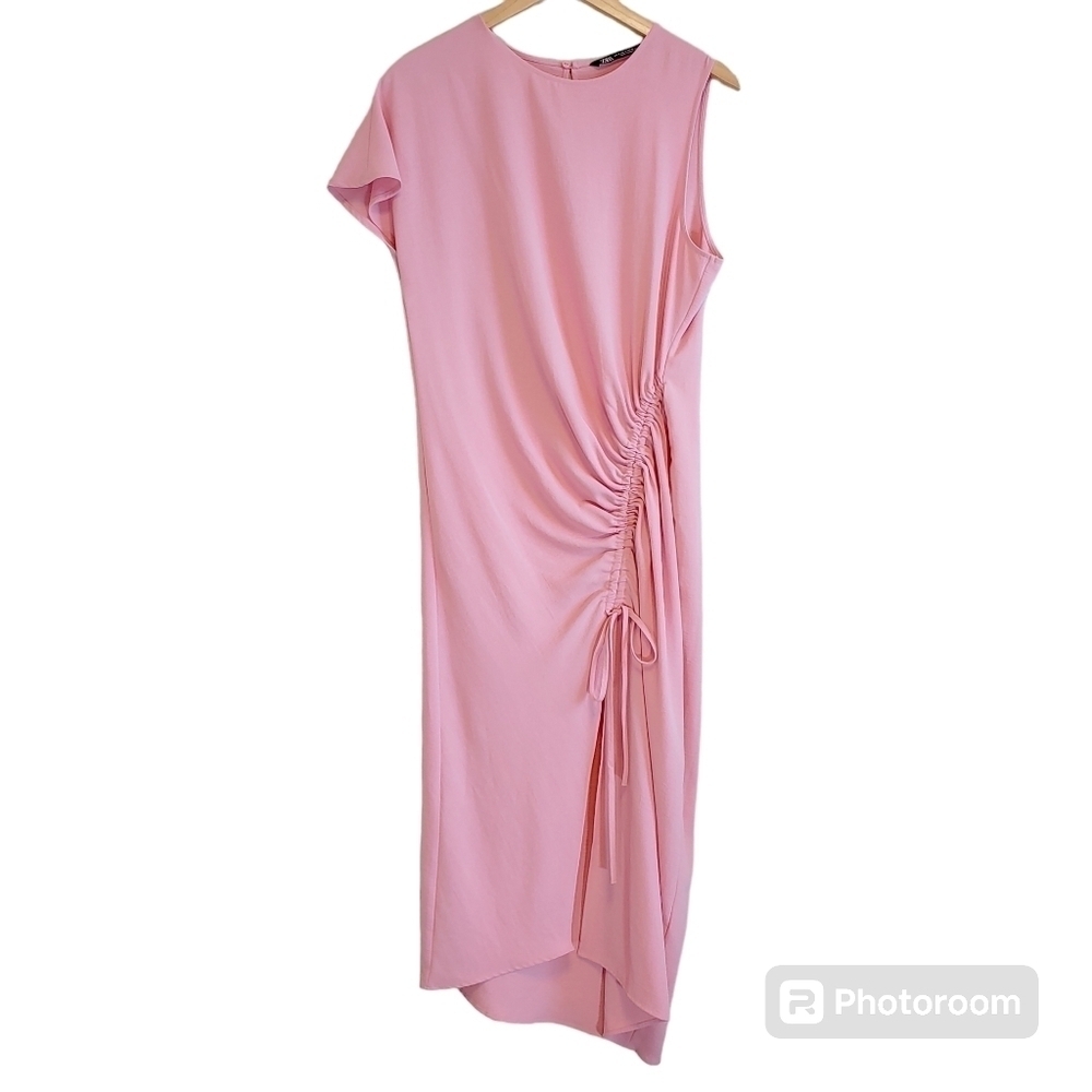 zara pink asymmetric dress Women's Cinched Midi Sz M Mini dress Boho High-Low Lace Wedding midi dress Color:Bisque